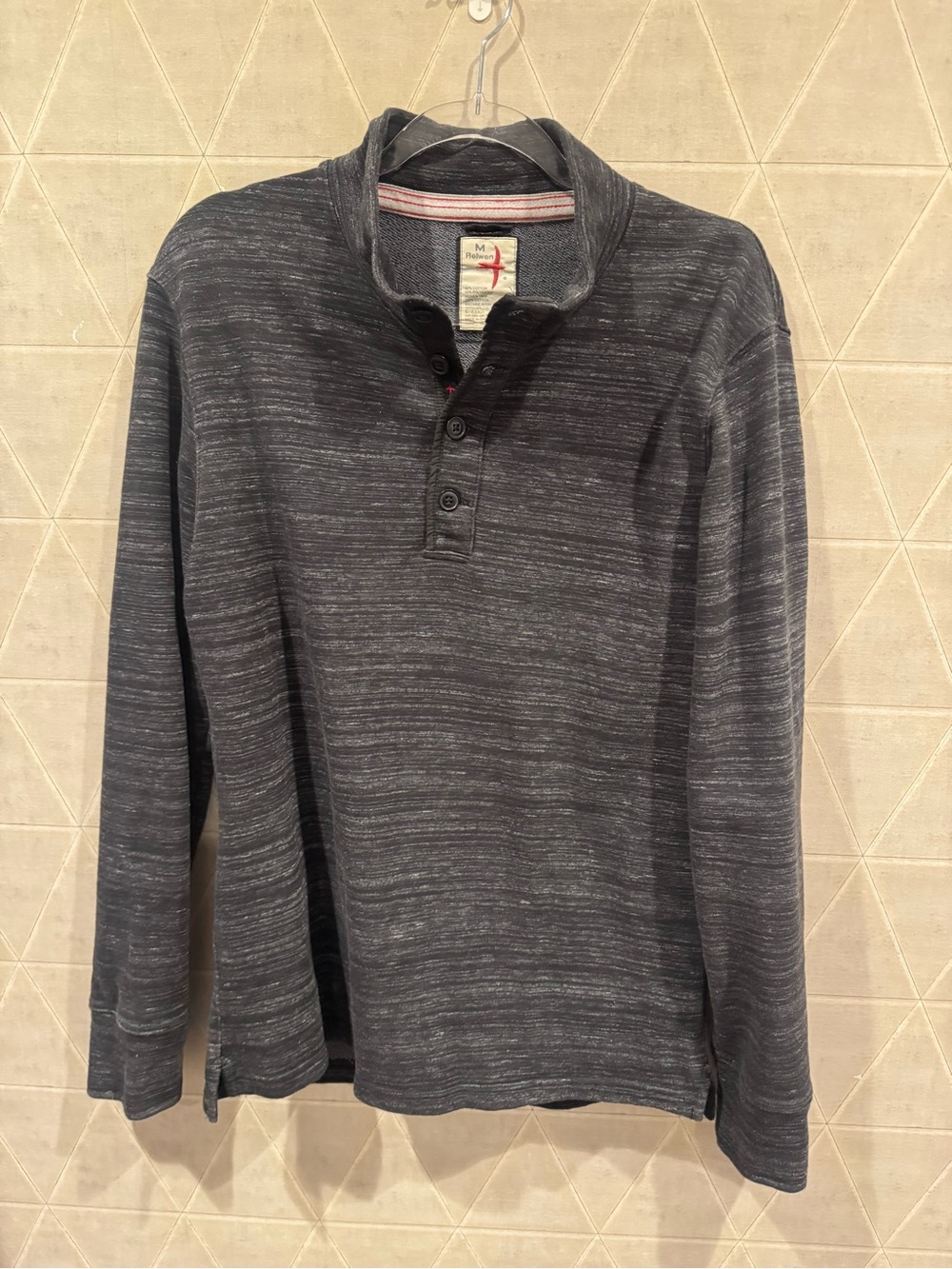 Relwen Shirt Henley Pullover Mens Grey Space Dye Cotton Blend Long Sleeve M